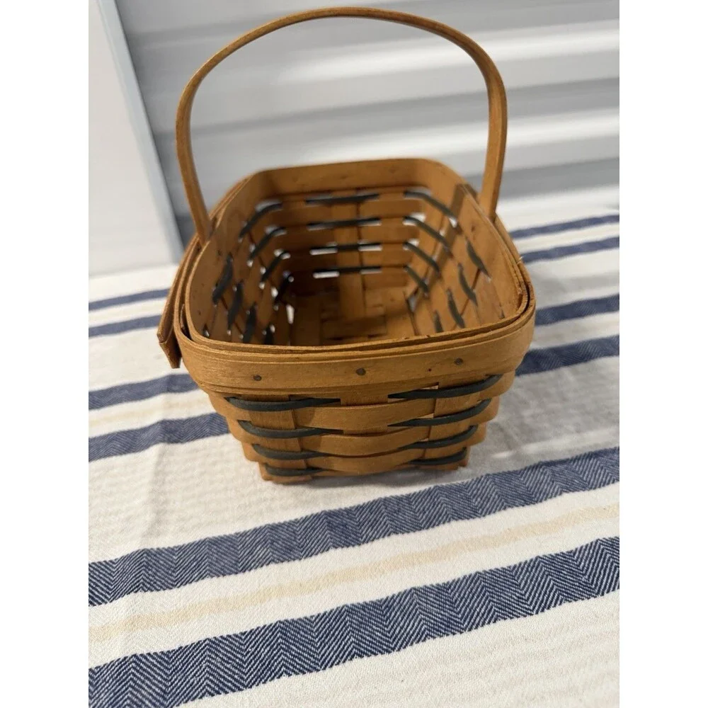 Longaberger Market Basket Black Trim Swing Handle Handwoven USA Farmhouse Decor